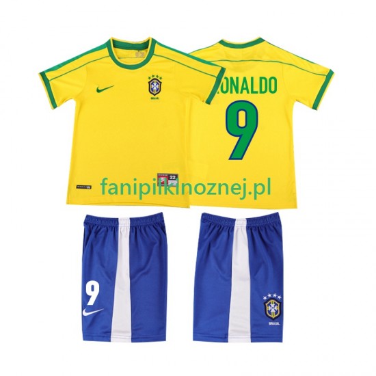 Koszulka Reprezentacji Brazylii Ronaldo 9 Retro 1998 Domowa Krótkie Rękawy ,Dziecięca