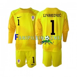 Koszulka Reprezentacji Chorwacji Livaković 1 Bramkarska Mistrzostwa Świata 2022 Domowa Długie Rękawy ,Dziecięca