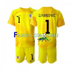 Koszulka Reprezentacji Chorwacji Livaković 1 Bramkarska Mistrzostwa Świata 2022 Domowa Krótkie Rękawy ,Dziecięca