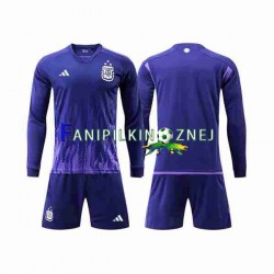 Koszulka Reprezentacji Argentyny 3 Stars Mistrzostwa Świata 2022 Wyjazdowa Długie Rękawy ,Dziecięca