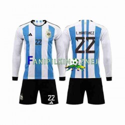 Koszulka Reprezentacji Argentyny 3 Stars Lautaro Martinez 22 Mistrzostwa Świata 2022 Domowa Długie Rękawy ,Dziecięca