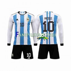 Koszulka Reprezentacji Argentyny 3 Stars Lionel Messi 10 Mistrzostwa Świata 2022 Domowa Długie Rękawy ,Dziecięca
