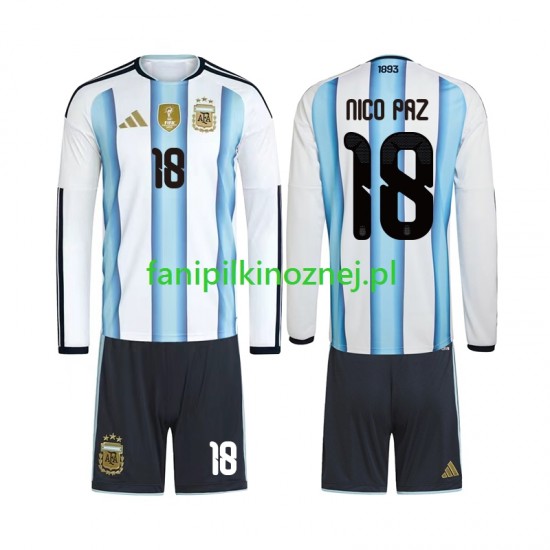Koszulka Reprezentacji Argentyny Nico Paz 18 Mistrzostwa Świata 2026 Domowa Długie Rękawy ,Dziecięca
