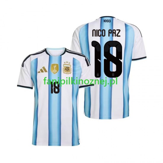 Koszulka Reprezentacji Argentyny Nico Paz 18 Mistrzostwa Świata 2026 Domowa Krótkie Rękawy ,Męska